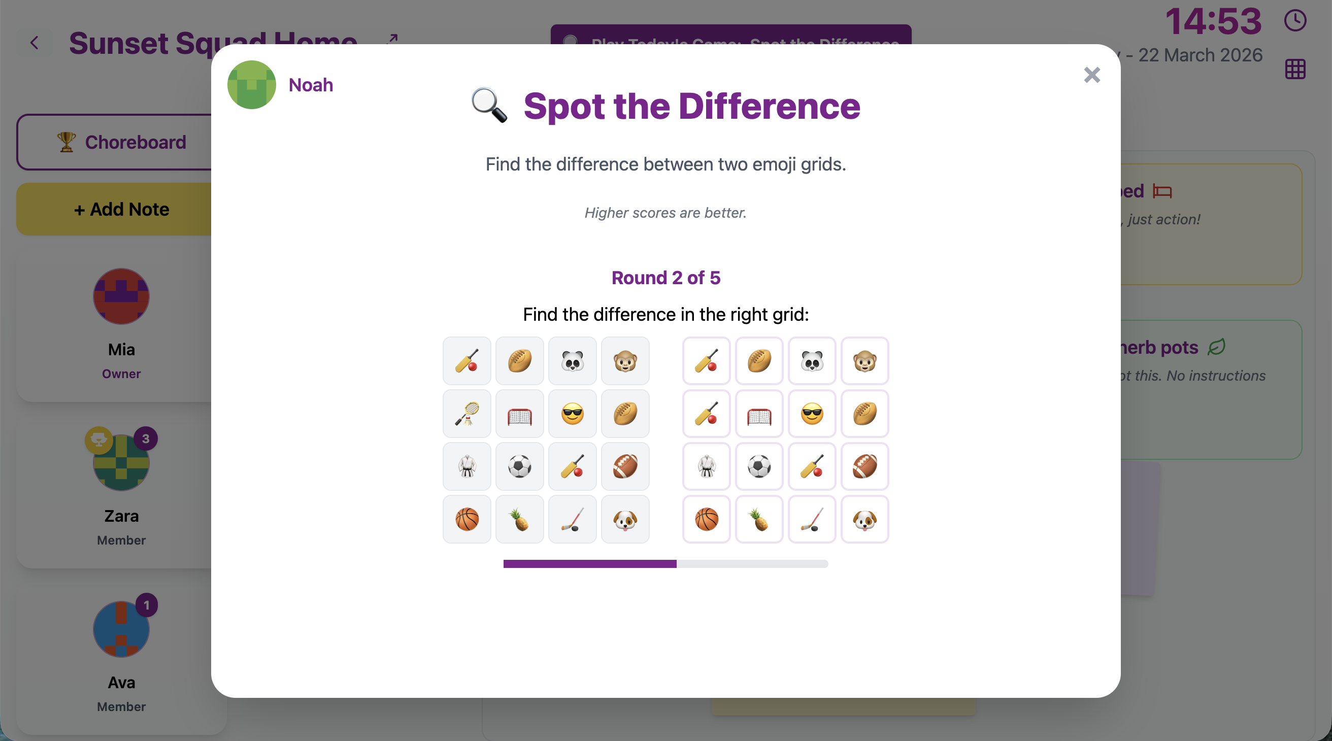 Chorish daily mini-game Spot the Difference: two scenes side by side to compare